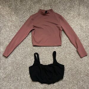 Wild Fable Mauve Crop Long Sleeve and Black Corset Detail Crop Top Set